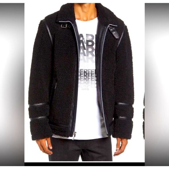 Karl lagerfield black sherpa aviator -moto jacket/coat/ bomber sz Small - Picture 9 of 11